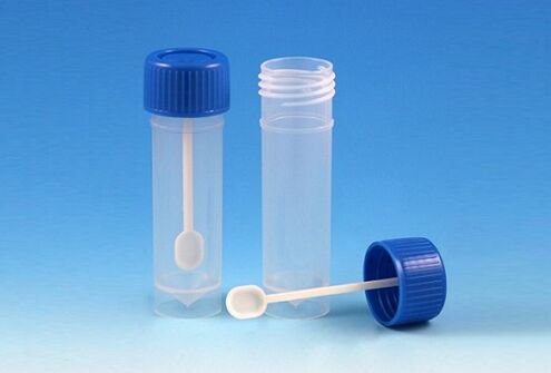 Flasche zur Stuhlanalyse auf Parasiten